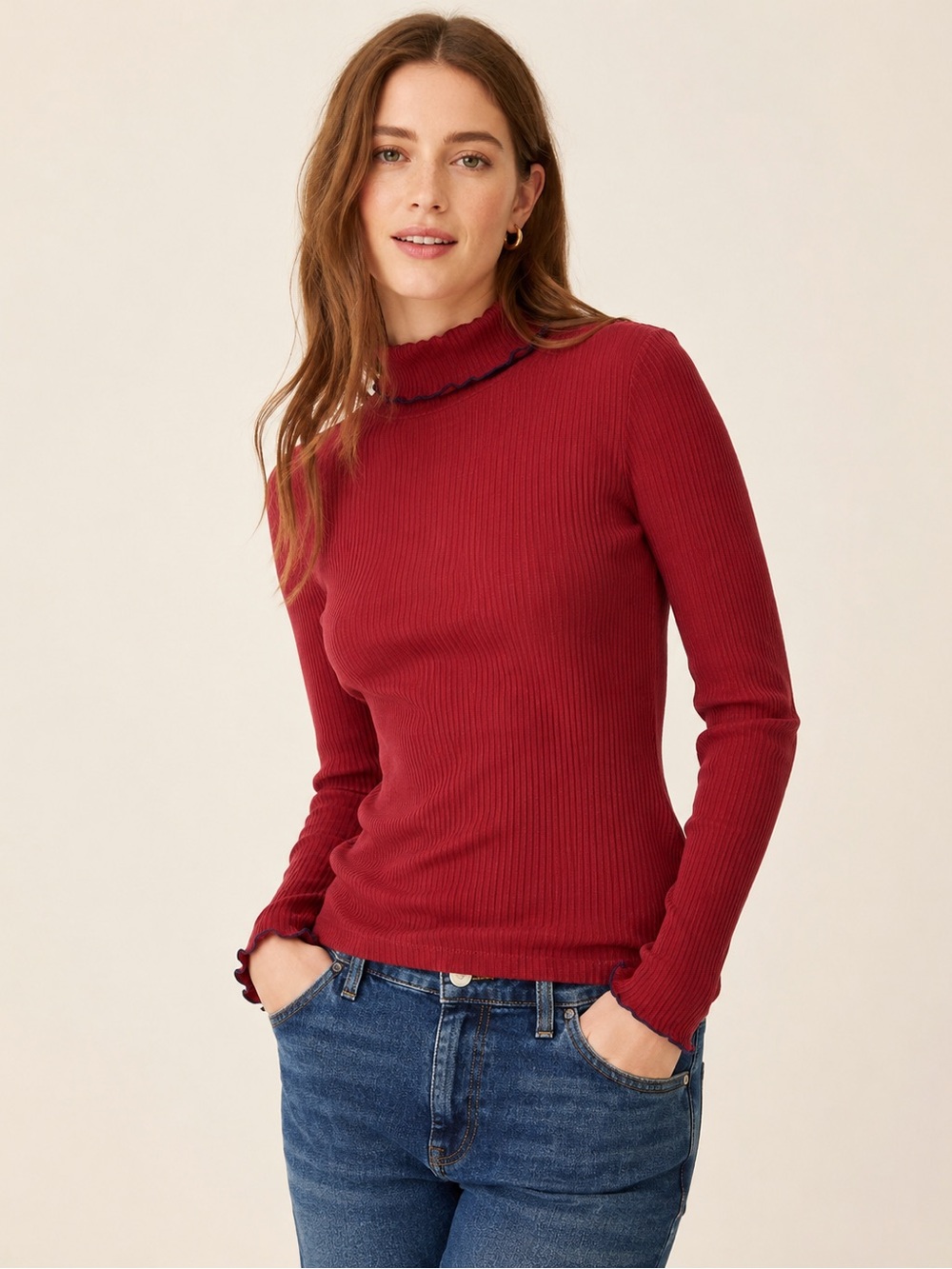 J Crew✨Ribbed Turtleneck Ruffle Lettuce Trim